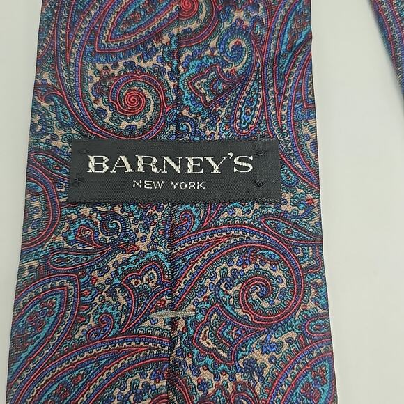 Barneys New York Paisley Silk Designer Tie Blue Red Classic 57" - Picture 5 of 6